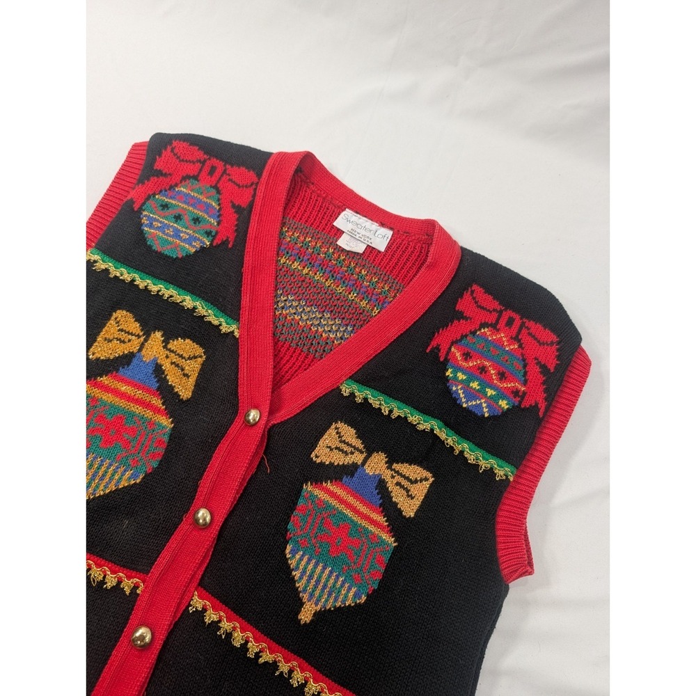 Vintage "Sweater‎ Loft" Sweater Vest Size Medium, Holiday, Christmas Ornaments